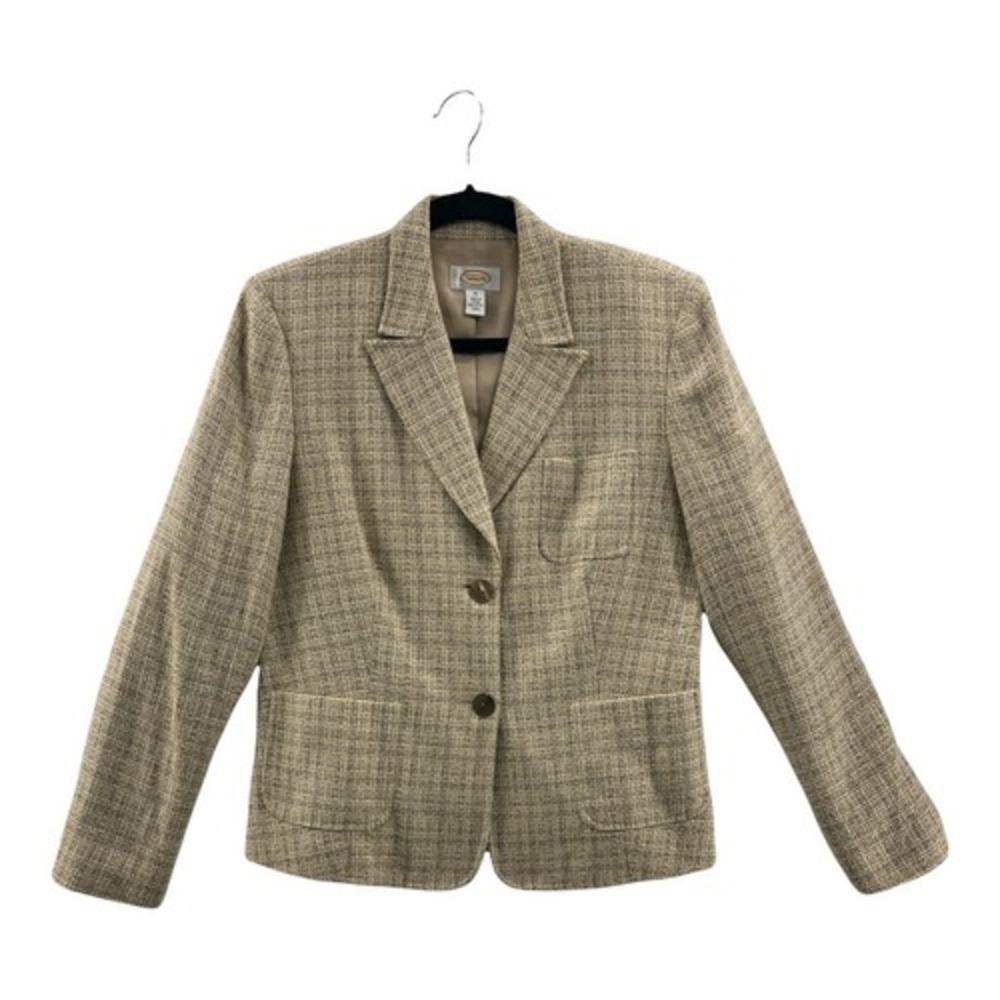 Talbots Womens Tweed Suit Jacket Blazer Gray Beige Pocket Long Sleeve Button‎ 10